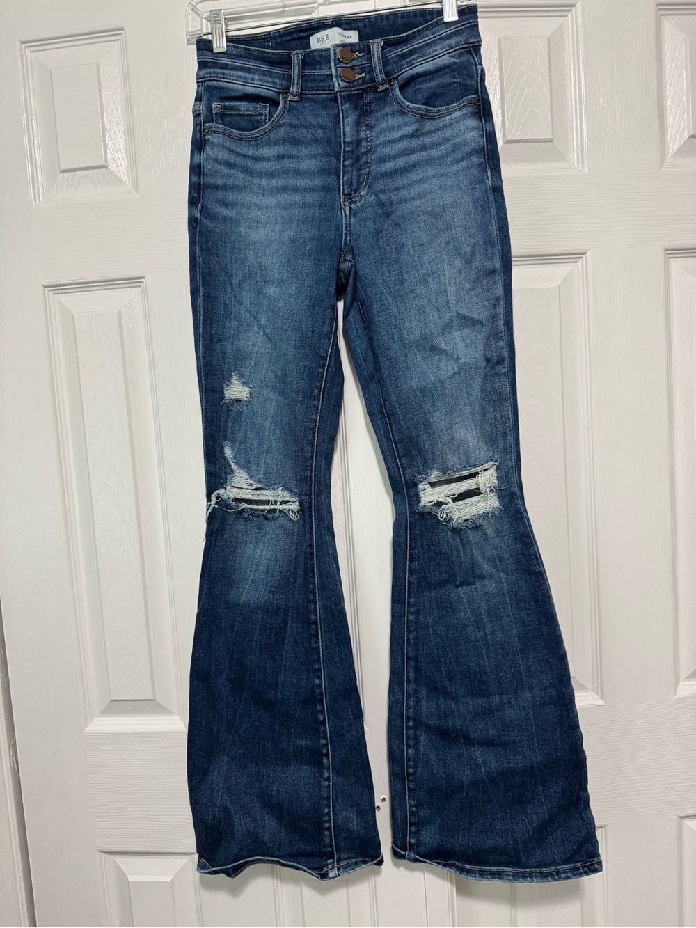 BKE Parker Dark Blue Distressed Flare Jeans